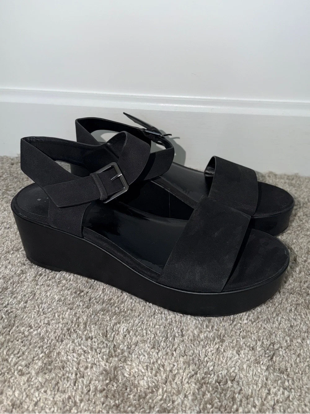 A New Day Black Platform Wedge Sandals Ankle Strap Women’s Size 10 NWT